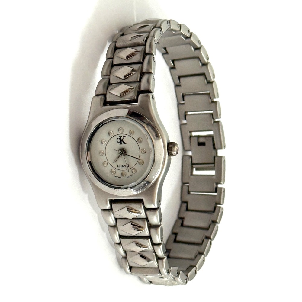 Women's CALVIN KLEIN Silver Tone Stainless Bracelet Watch Rhinestone NEW BATTERY